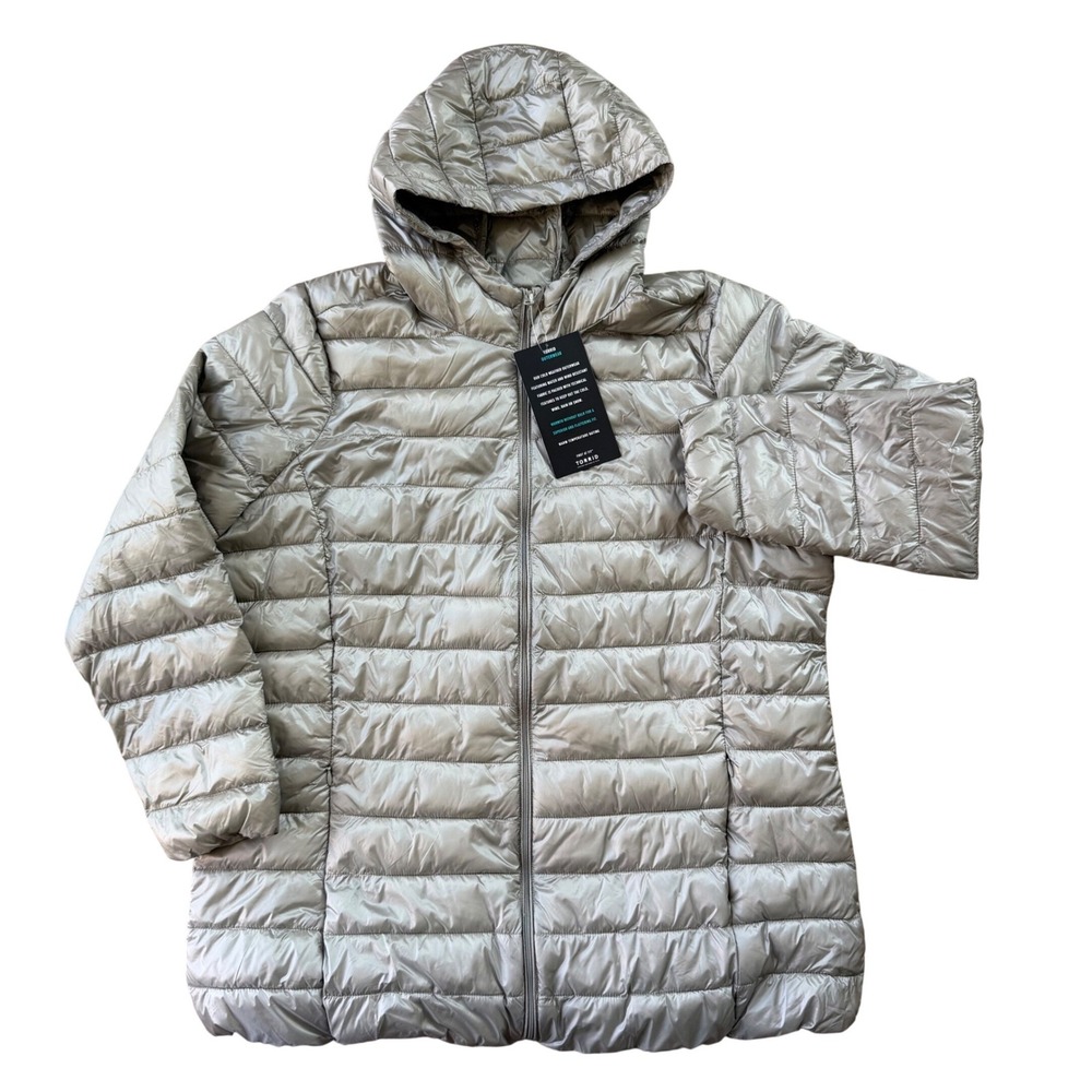 NWT Torrid Womens 2X Metallic Packable Puffer Jacket Hooded Water Resistant
